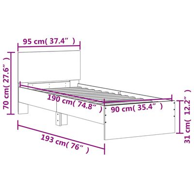 vidaXL Posteljni okvir z vzglavjem in LED siva sonoma 90x190 cm