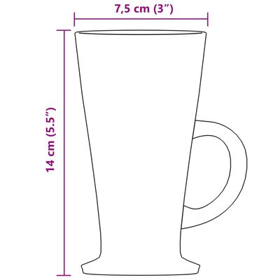 vidaXL Kozarec za latte z ročajem 6 kosov 250 ml