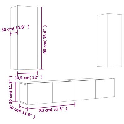 vidaXL Komplet TV omaric 4-delni bel inženirski les
