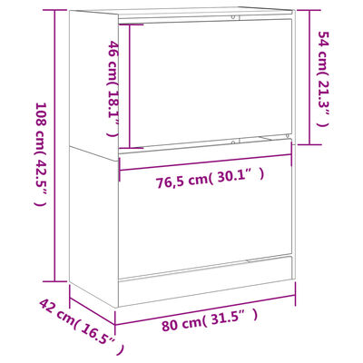 vidaXL Omarica za čevlje z 2 predaloma bela 80x42x108 cm