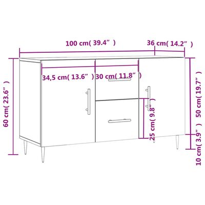 vidaXL Komoda siva sonoma 100x36x60 cm konstruiran les