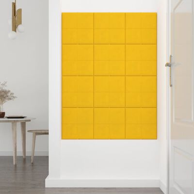 vidaXL Stenski paneli 12 kosov rumeni 30x30 cm žamet 1,08 m²