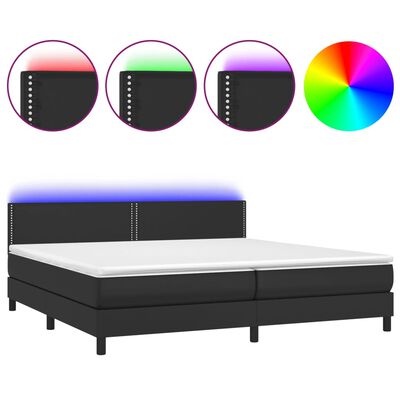 vidaXL Box spring postelja z vzmetnico LED črna 200x200cm umetno usnje