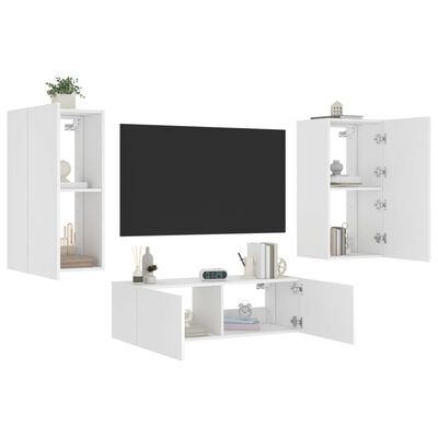 vidaXL Stenske TV omarice z LED lučkami 3 kosi bela