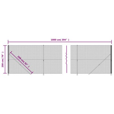 vidaXL Mrežna ograja s prirobnico zelena 2x10 m