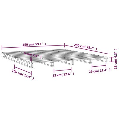 vidaXL Postelja iz palet siva 150x200 cm trdna borovina