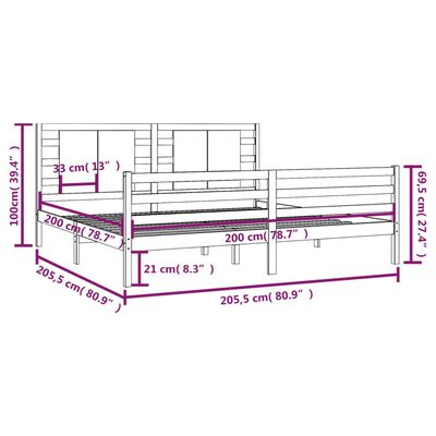 vidaXL Posteljni okvir črn iz trdne borovine 200x200 cm