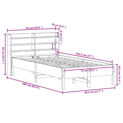 vidaXL Posteljni okvir brez vzmetnice bel 75x190 cm trdna borovina