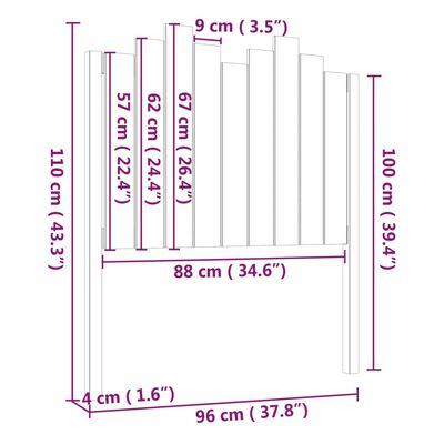 vidaXL Posteljno vzglavje belo 96x4x110 cm trdna borovina