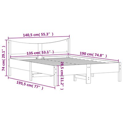 vidaXL Posteljni okvir brez vzmetnice voščeno rjav 135x190 cm borovina