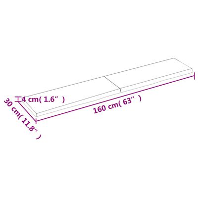 vidaXL Stenska polica 160x30x(2-4) cm neobdelana trdna hrastovina