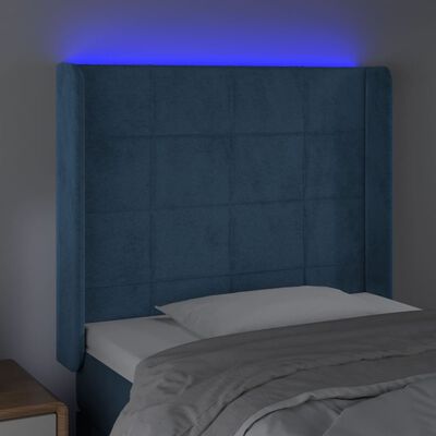 vidaXL LED posteljno vzglavje temno modro 103x16x118/128 cm žamet