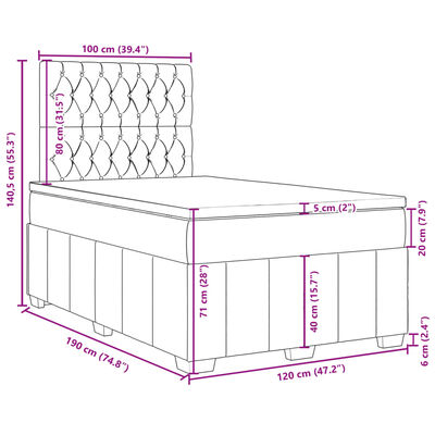 vidaXL Box spring postelja z vzmetnico temno siva 120x190 cm blago