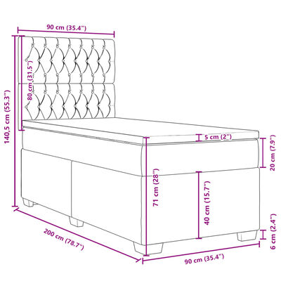 vidaXL Box spring postelja z vzmetnico svetlo siva 90x200 cm žamet