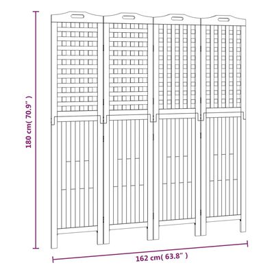 vidaXL Paravan 4-delni 162x2x180 cm trden akacijev les