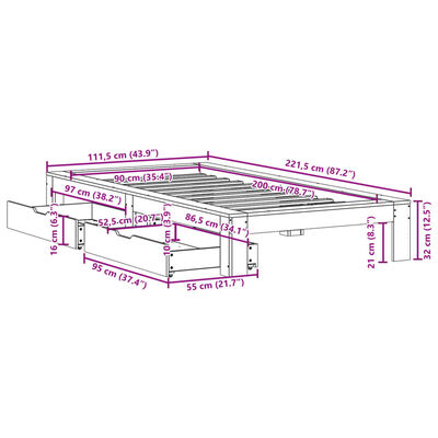 vidaXL Posteljni okvir brez vzmetnice bel 90x200 cm trdna borovina