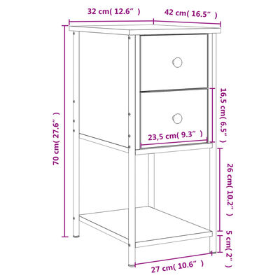 vidaXL Nočna omarica 2 kosa črna 32x42x70 cm inženirski les