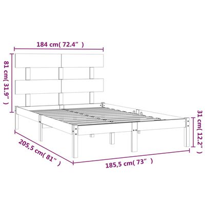 vidaXL Posteljni okvir iz trdne borovine 180x200 cm