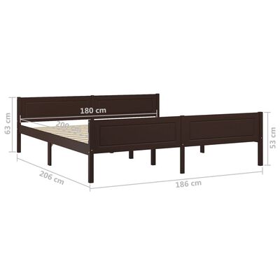 vidaXL Posteljni okvir iz trdne borovine temno rjav 180x200 cm