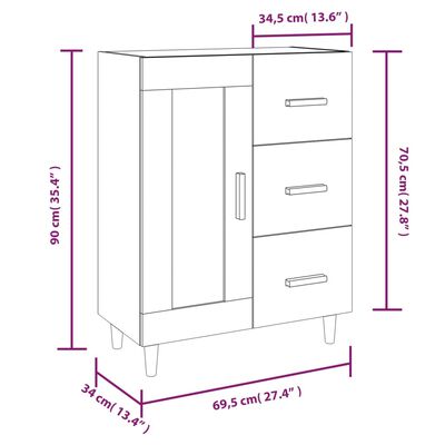 vidaXL Komoda visok sijaj bela 69,5x34x90 cm inženirski les