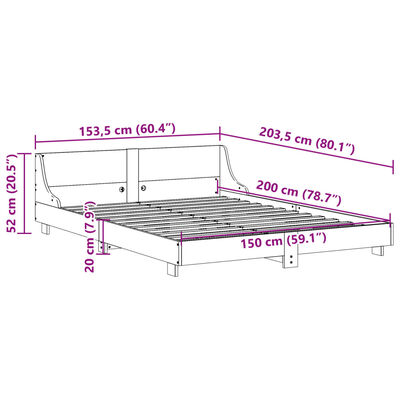 vidaXL Posteljni okvir brez vzmetnice bel 150x200 cm trdna borovina