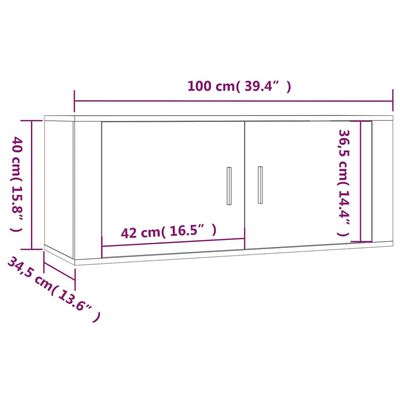 vidaXL Stenska TV omarica visok sijaj bela 100x34,5x40 cm