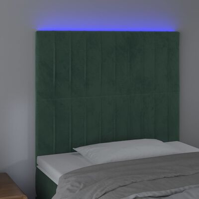 vidaXL LED posteljno vzglavje temno zeleno 100x5x118/128 cm žamet