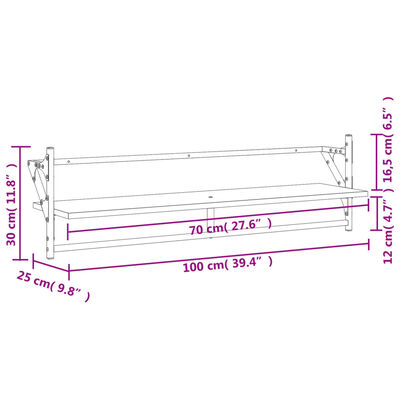 vidaXL Stenske police s prečkami 2 kosa dimljen hrast 100x25x30 cm