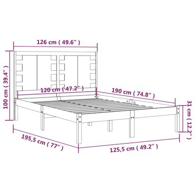 vidaXL Posteljni okvir bel iz trdnega lesa 120x190 cm