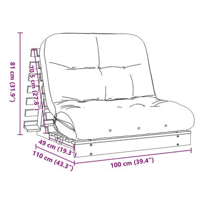 vidaXL Futon z ležiščem 100x206x11 cm trdna borovina