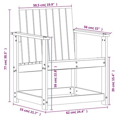 vidaXL Vrtni stol 62x56x77 cm trdna borovina