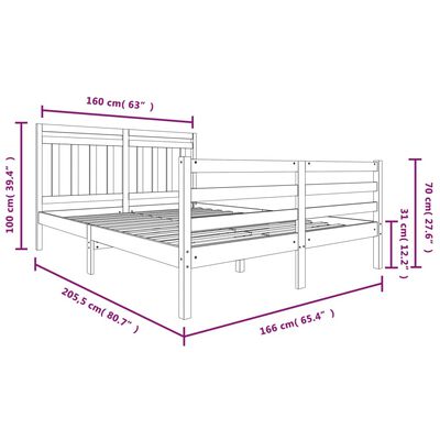 vidaXL Posteljni okvir iz trdnega lesa 160x200 cm