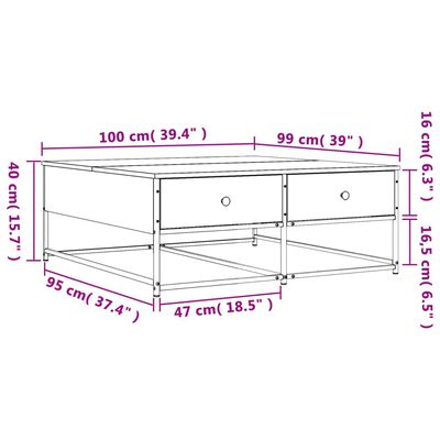 vidaXL Klubska mizica siva sonoma 100x99x40 cm inženirski les