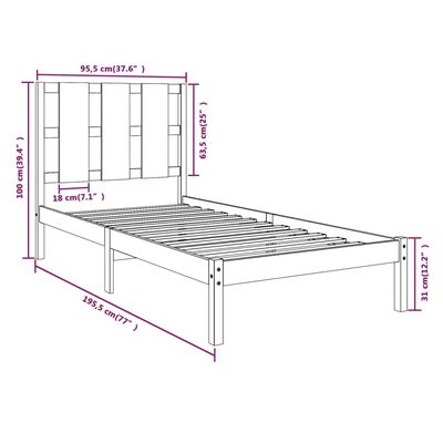 vidaXL Posteljni okvir iz trdnega lesa 90x190 cm