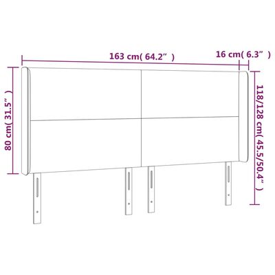 vidaXL Vzglavje z ušesi črno 163x16x118/128 cm umetno usnje