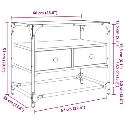 vidaXL TV omarica s stekleno ploščo siva sonoma 60x35x51 cm inž. les