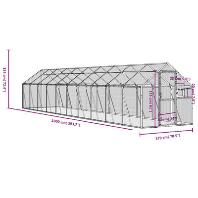 vidaXL Ptičnica srebrna 1,79x10x1,85 m aluminij