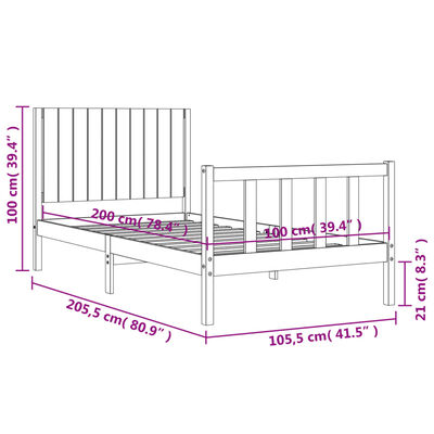 vidaXL Posteljni okvir z vzglavjem bel 100x200 cm trden les