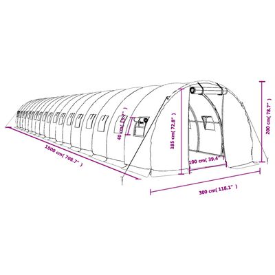 vidaXL Rastlinjak z jeklenim ogrodjem zelen 54 m² 18x3x2 m