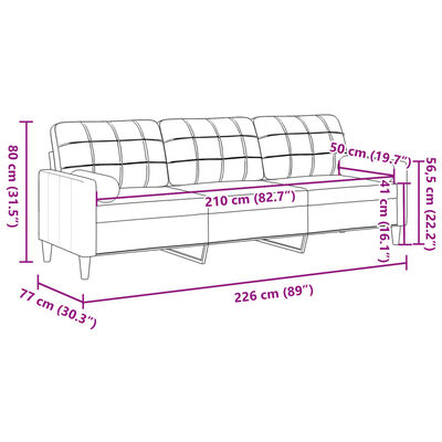 vidaXL Kavč trosed z blazinami temno siv 210 cm blago