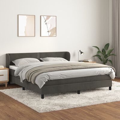 vidaXL Box spring postelja z vzmetnico temno siva 180x200 cm žamet