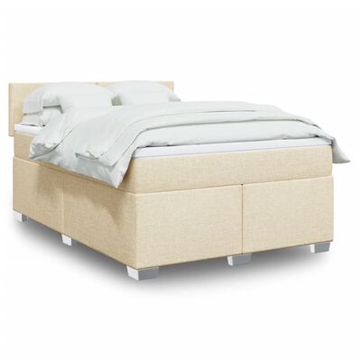 vidaXL Box spring postelja z vzmetnico krem 160x200 cm blago