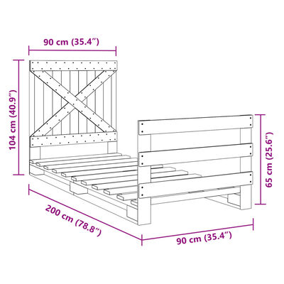 vidaXL Posteljni okvir z vzglavjem 90x200 cm trdna borovina