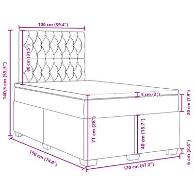 vidaXL Box spring postelja z vzmetnico modra 120x190 cm žamet