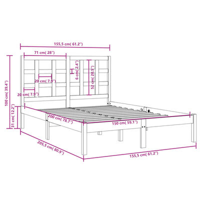 vidaXL Posteljni okvir črn iz trdnega lesa 150x200 cm