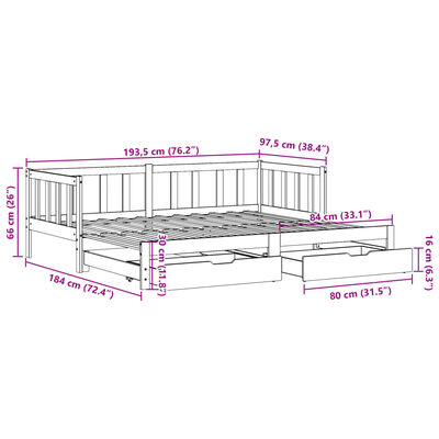 vidaXL Izvlečna dnevna postelja s predali 90x190 cm borovina