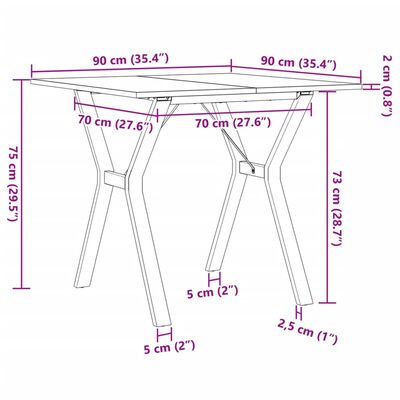 vidaXL Jedilna miza Y okvir 90x90x75 cm trdna borovina lito železo