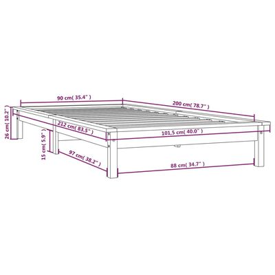 vidaXL Posteljni okvir medeno rjav 90x200 cm trdna borovina