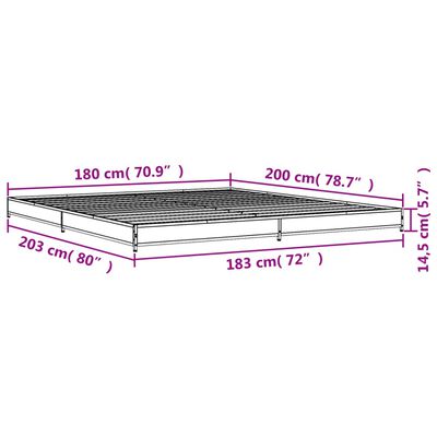 vidaXL Posteljni okvir rjav hrast 180x200 cm inženirski les in kovina