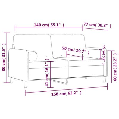 vidaXL Kavč dvosed z okrasnimi blazinami svetlo siv 140 cm žamet